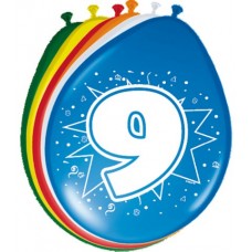 Gekleurde Leeftijdsballon: 9 Jaar 8 st.